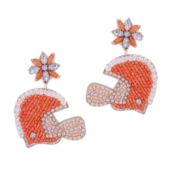 Tennessee Vols Rhinestone & Seed Beaded Football Helmet Earrings NEW - Picture 3 of 3